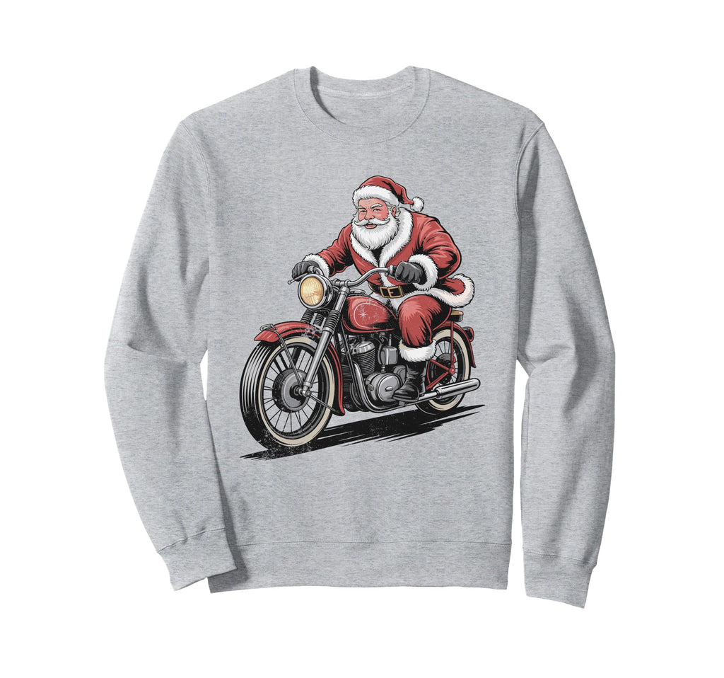 Santa Riding Motorcycle Holiday Sweatshirt - Unique Graphic Men Women - T-Shirt, Sweatshirt, Hoodie