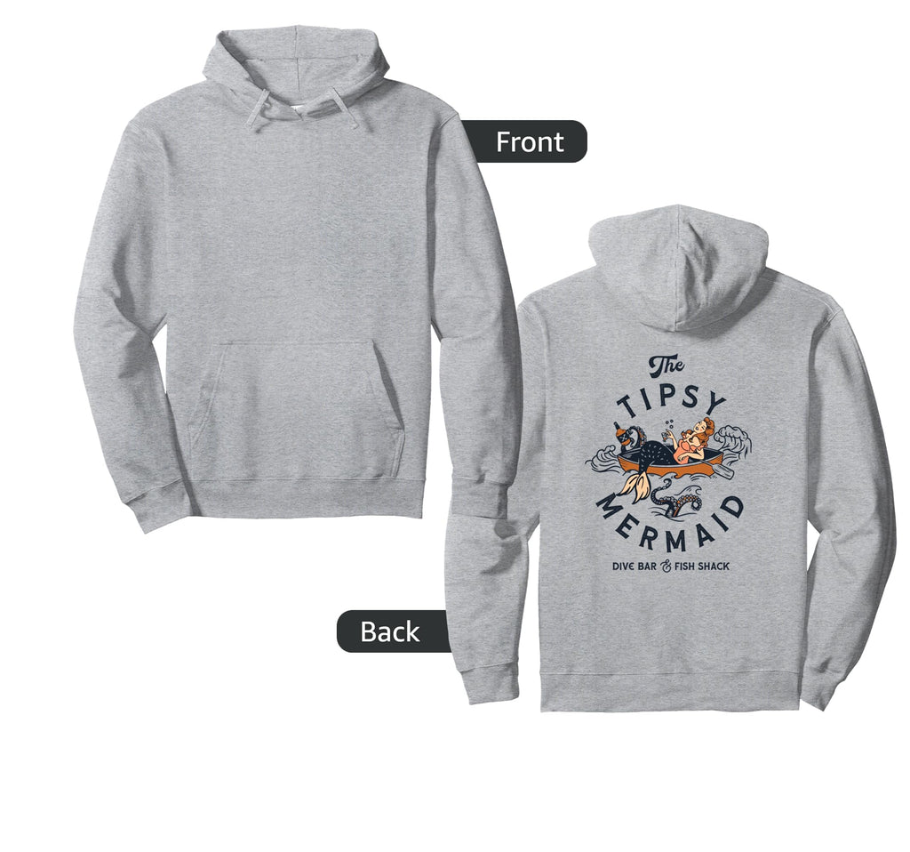 Tipsy Mermaid Dive Bar Fish Shack Hoodie - Minimalist Print Men Women - T-Shirt, Sweatshirt, Hoodie