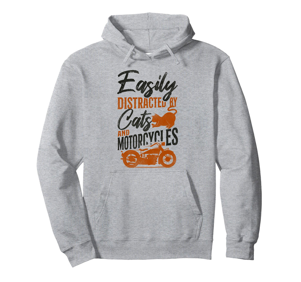 Motorcycle Biker Cat Easily Distracted Cats Hoodie - Graphic Print Unisex - T-Shirt, Sweatshirt, Hoodie