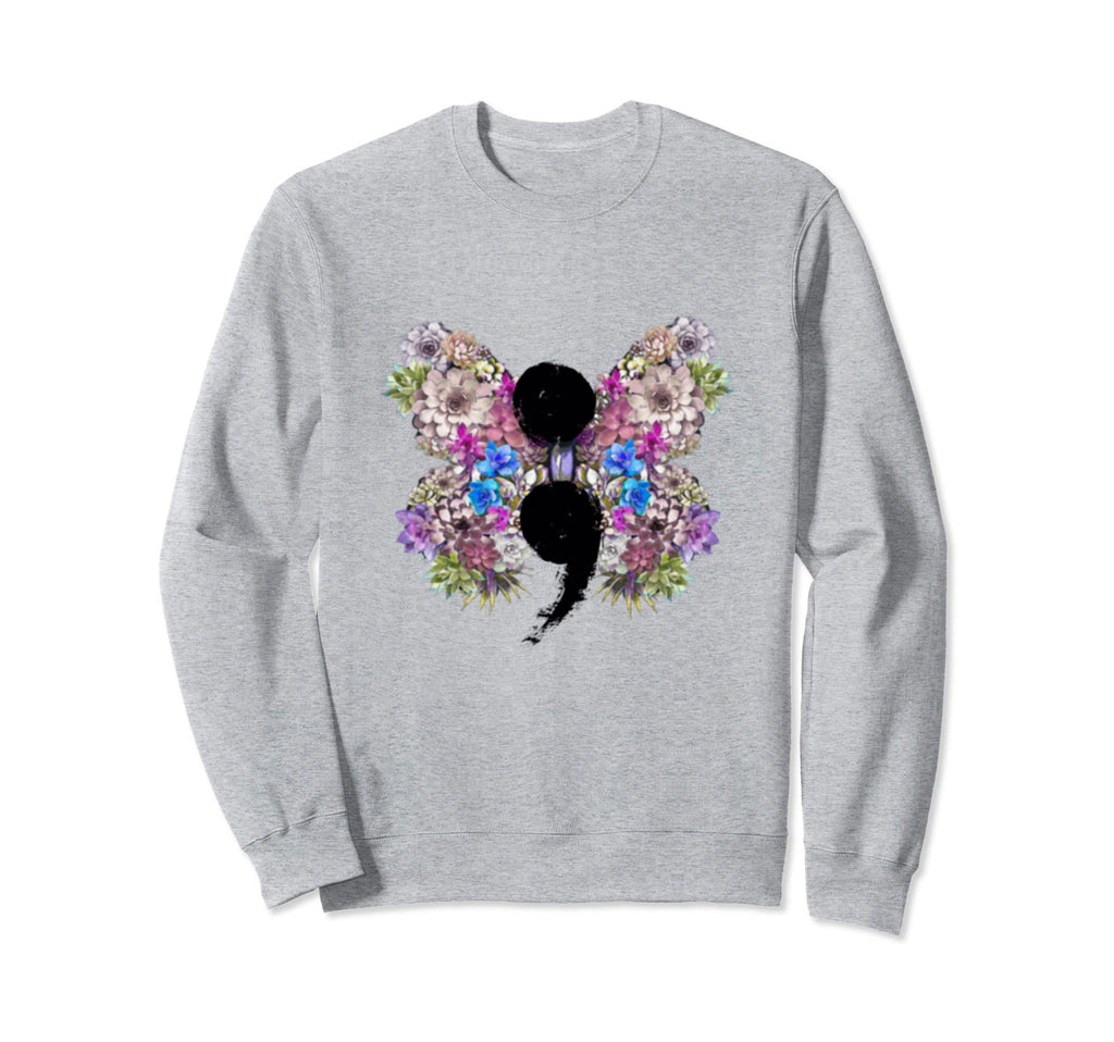 Butterfly Semicolon Mental Health Sweatshirt - Custom Art Print for Adults - T-Shirt, Sweatshirt, Hoodie