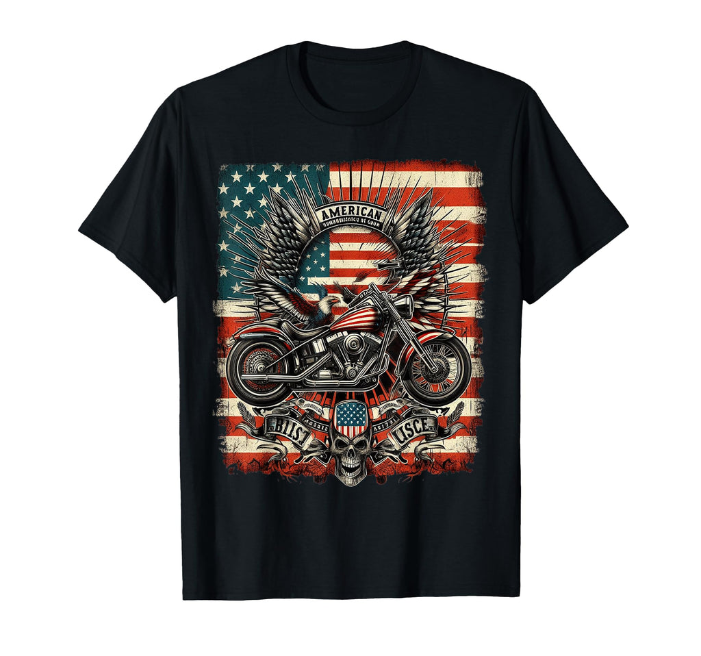 Ts Shop American Usa Flag Motorcycle Hoodie - Fun Novelty Design Unisex - T-Shirt, Sweatshirt, Hoodie