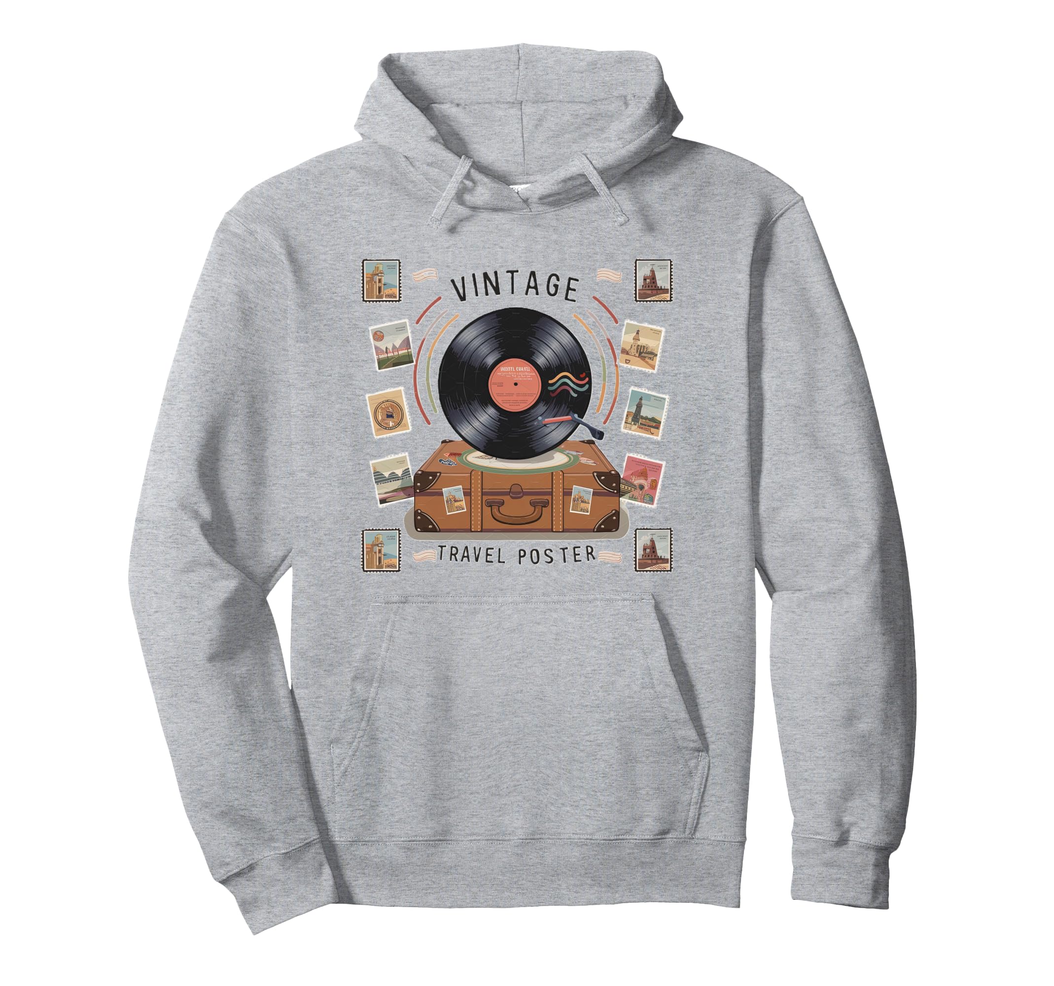 Travel Vinyl Record Motifs Stamps Hoodie - Unique Graphic Men Women - T-Shirt, Sweatshirt, Hoodie