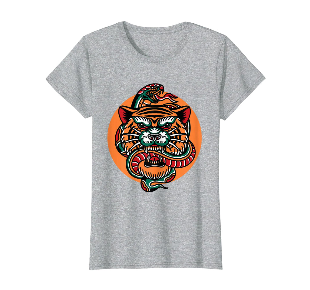 Tiger Snake Traditional Tattoo Flash T-Shirt - Novelty Apparel Unisex - T-Shirt, Sweatshirt, Hoodie