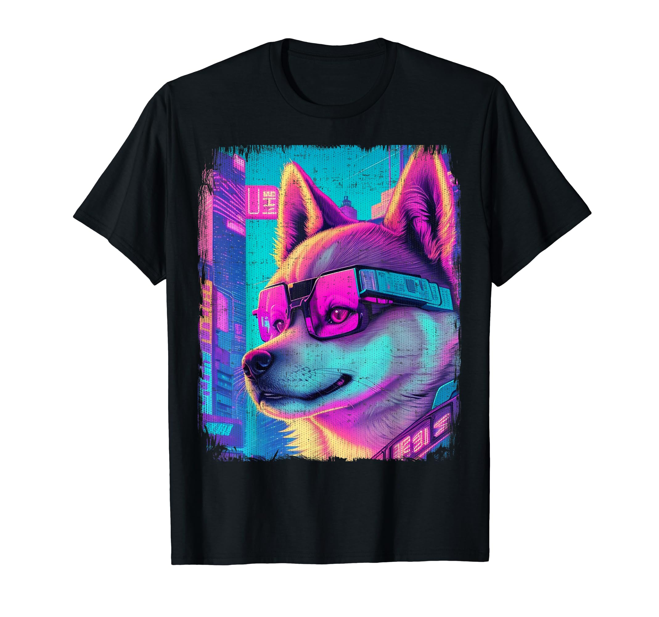 Akita Dog Cyber Vaporwave 80S Synthwave T-Shirt - Streetwear Style Unisex - T-Shirt, Sweatshirt, Hoodie