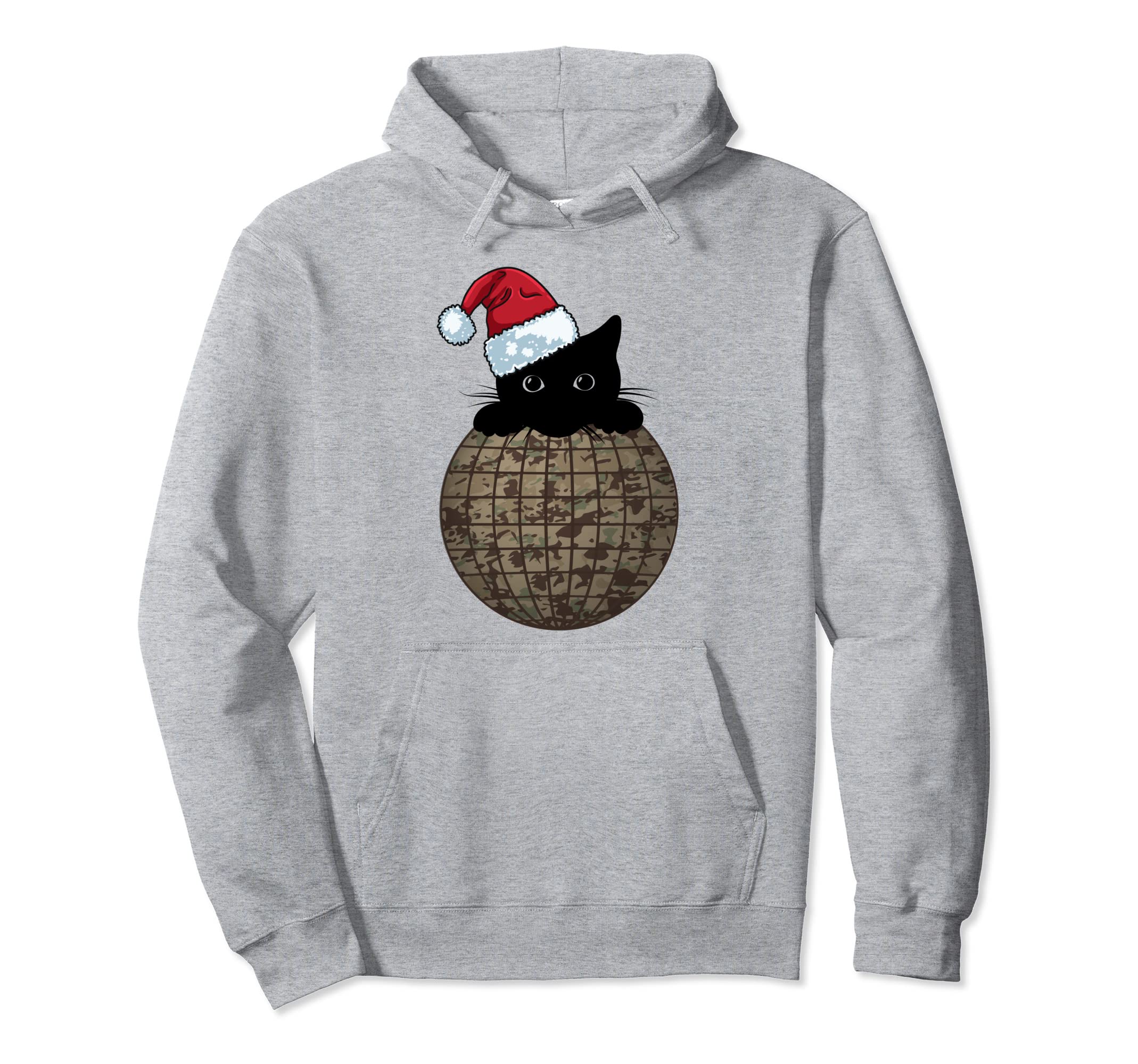 Aesthetic Disco Ball Camo Black Cat Santa Hoodie - Minimalist Print Unisex - T-Shirt, Sweatshirt, Hoodie