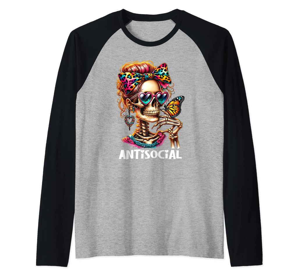 Antisocial Butterfly Raglan Baseball T-Shirt - Novelty Apparel for Adults - T-Shirt, Sweatshirt, Hoodie