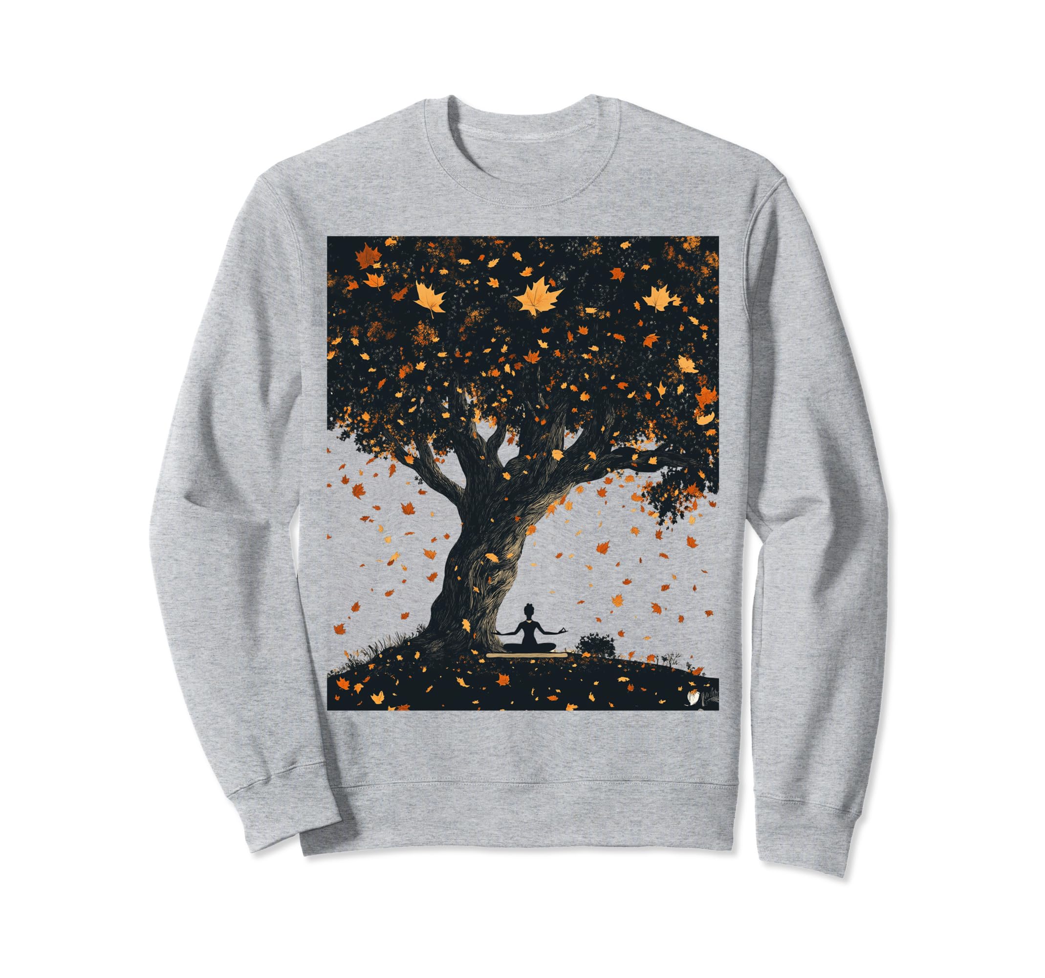 Serene Meditation Under Autumn Sweatshirt - Aesthetic Graphic for Adults - T-Shirt, Sweatshirt, Hoodie