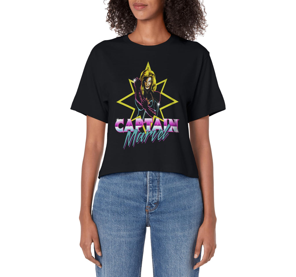Marvel Captain Marvel 80S Neon Logo Sweatshirt - Graphic Print for Adults - T-Shirt, Sweatshirt, Hoodie