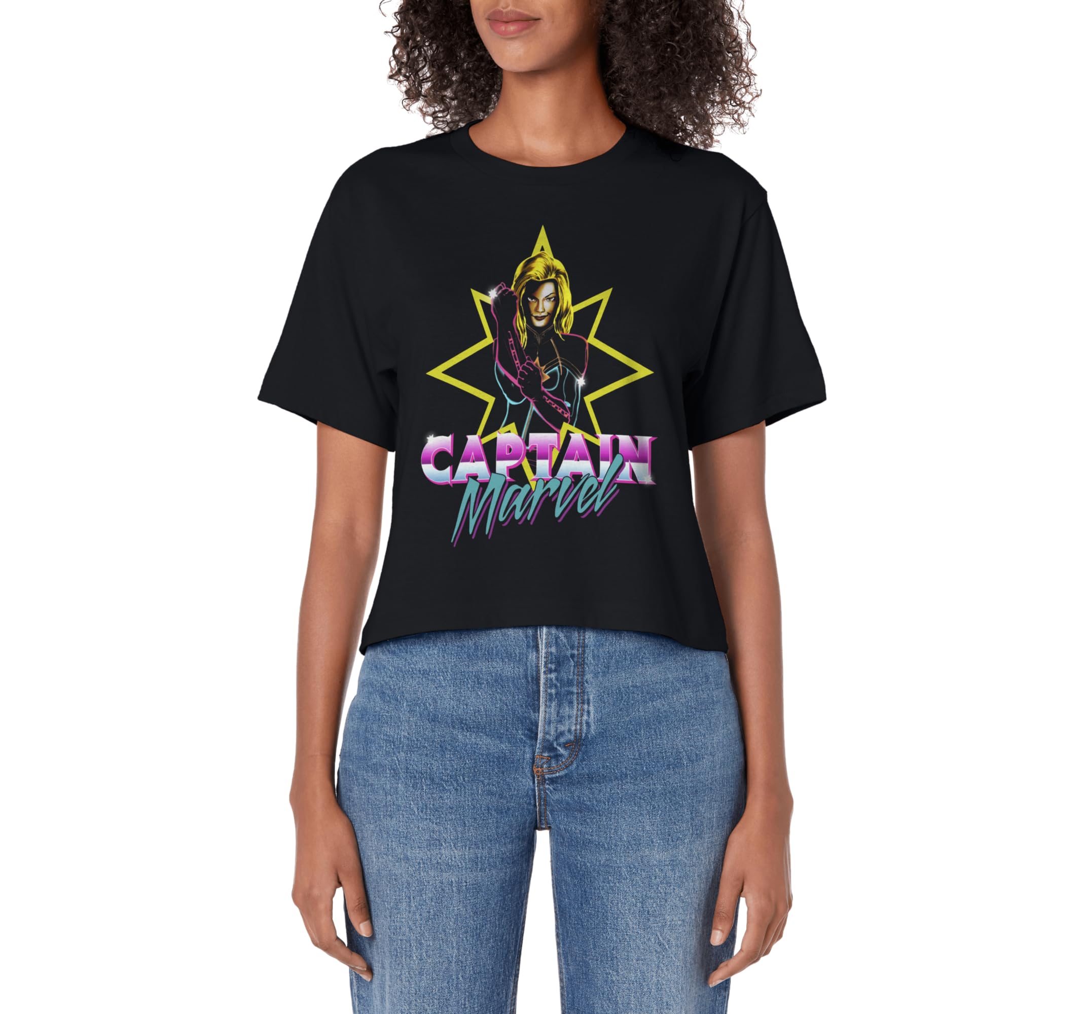 Marvel Captain Marvel 80S Neon Logo Sweatshirt - Graphic Print for Adults - T-Shirt, Sweatshirt, Hoodie