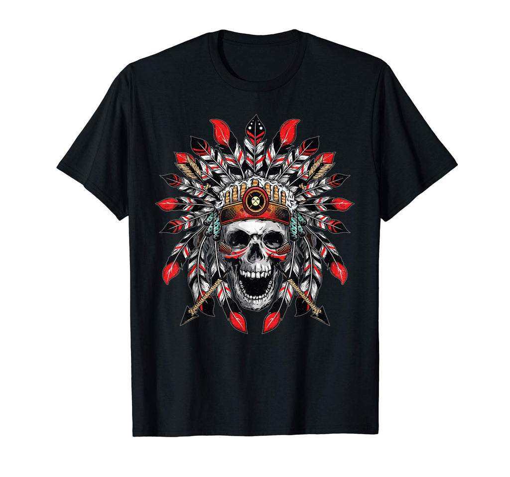 American Indian Skull Native T-Shirt - Casual Everyday Wear Men Women - T-Shirt, Sweatshirt, Hoodie