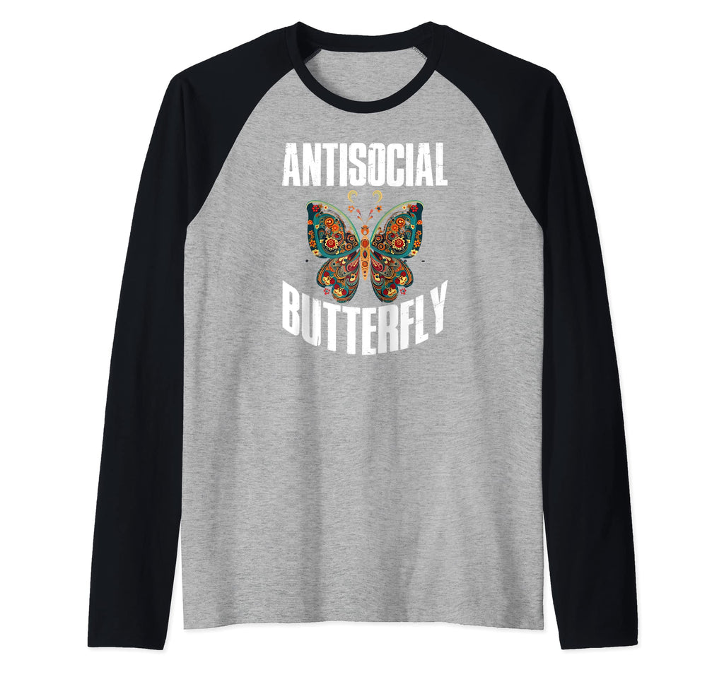 Antisocial Butterfly Raglan Baseball Hoodie - Novelty Apparel for Adults - T-Shirt, Sweatshirt, Hoodie