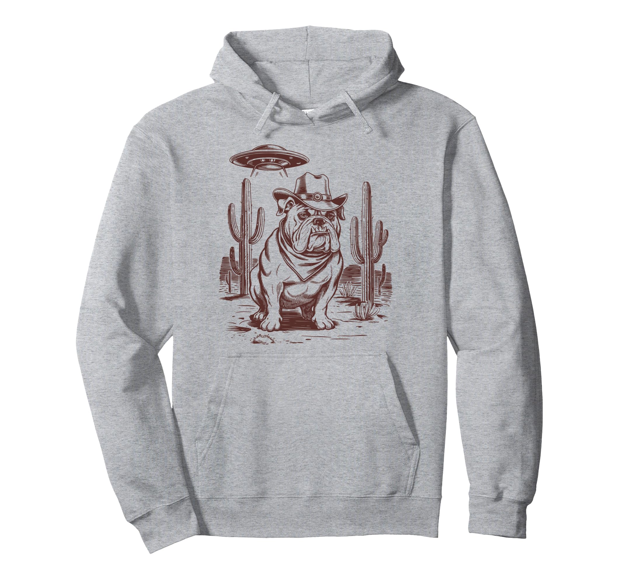 Bulldog Ufo Western Alien 90S Cowboy Hoodie - Fun Novelty Design Men Women - T-Shirt, Sweatshirt, Hoodie