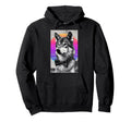 Funny Wolf Bow Tie 80S Synthwave Hoodie - Graphic Print Men Women - T-Shirt, Sweatshirt, Hoodie