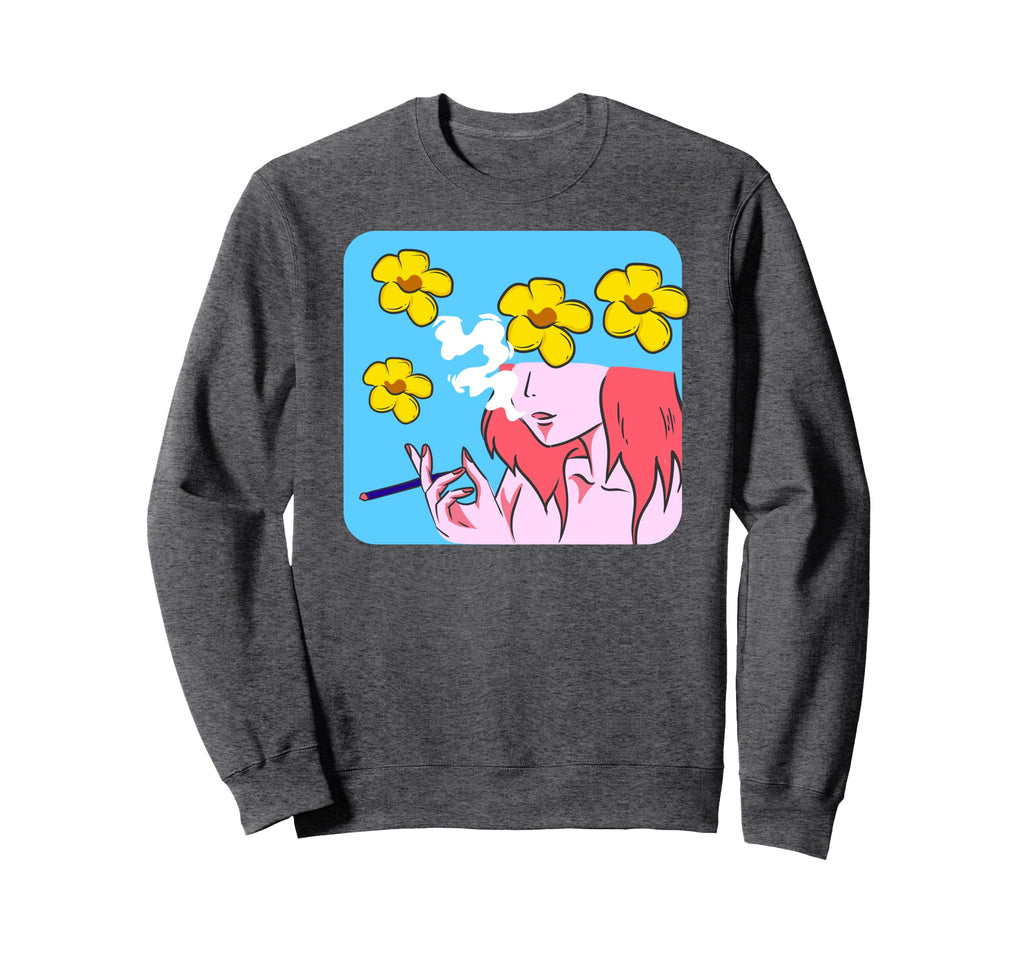 Japanese Floral Flower Cigarette Old Sweatshirt - Unique Graphic Unisex - T-Shirt, Sweatshirt, Hoodie