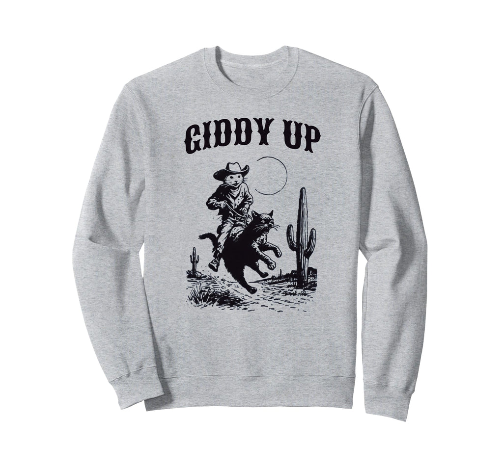 Cowboy Mouse Riding Cat Western Rodeo Sweatshirt - Graphic Print Unisex - T-Shirt, Sweatshirt, Hoodie