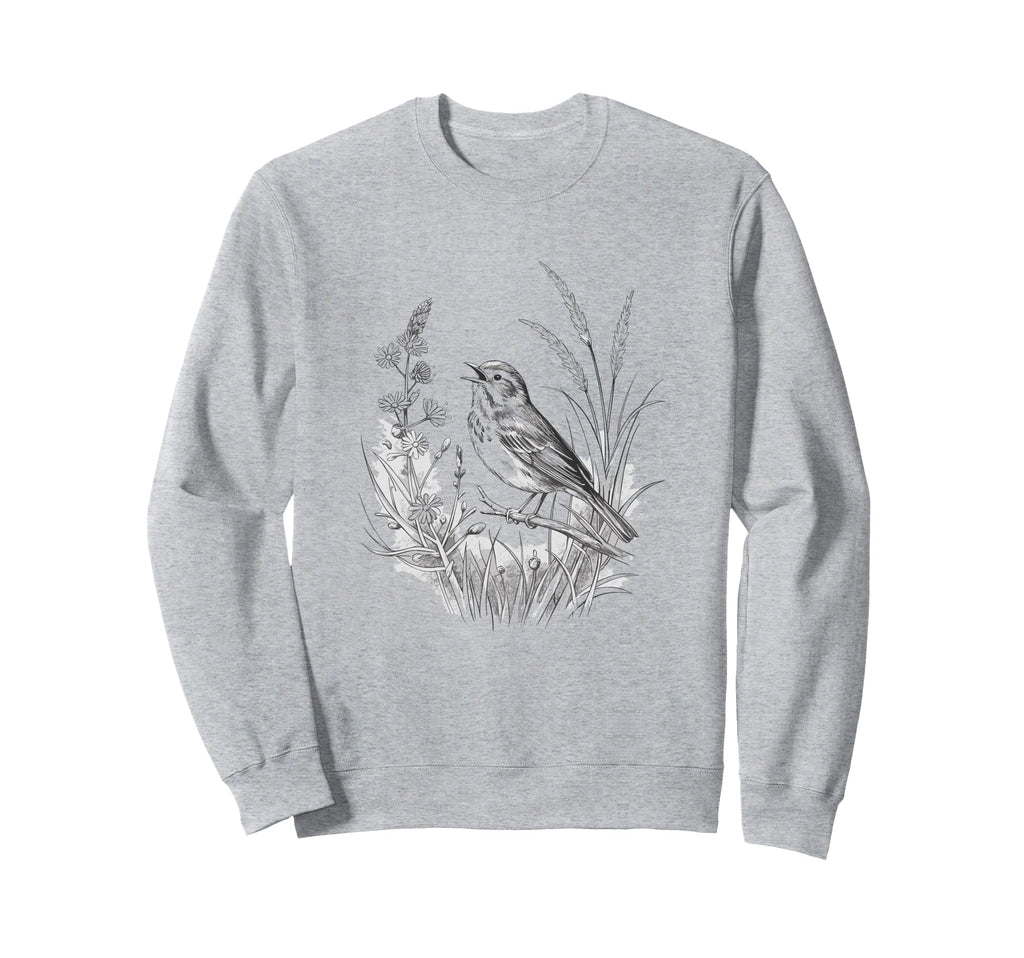 Romantic Botanical Sketch Bird Sweatshirt - Minimalist Print for Adults - T-Shirt, Sweatshirt, Hoodie
