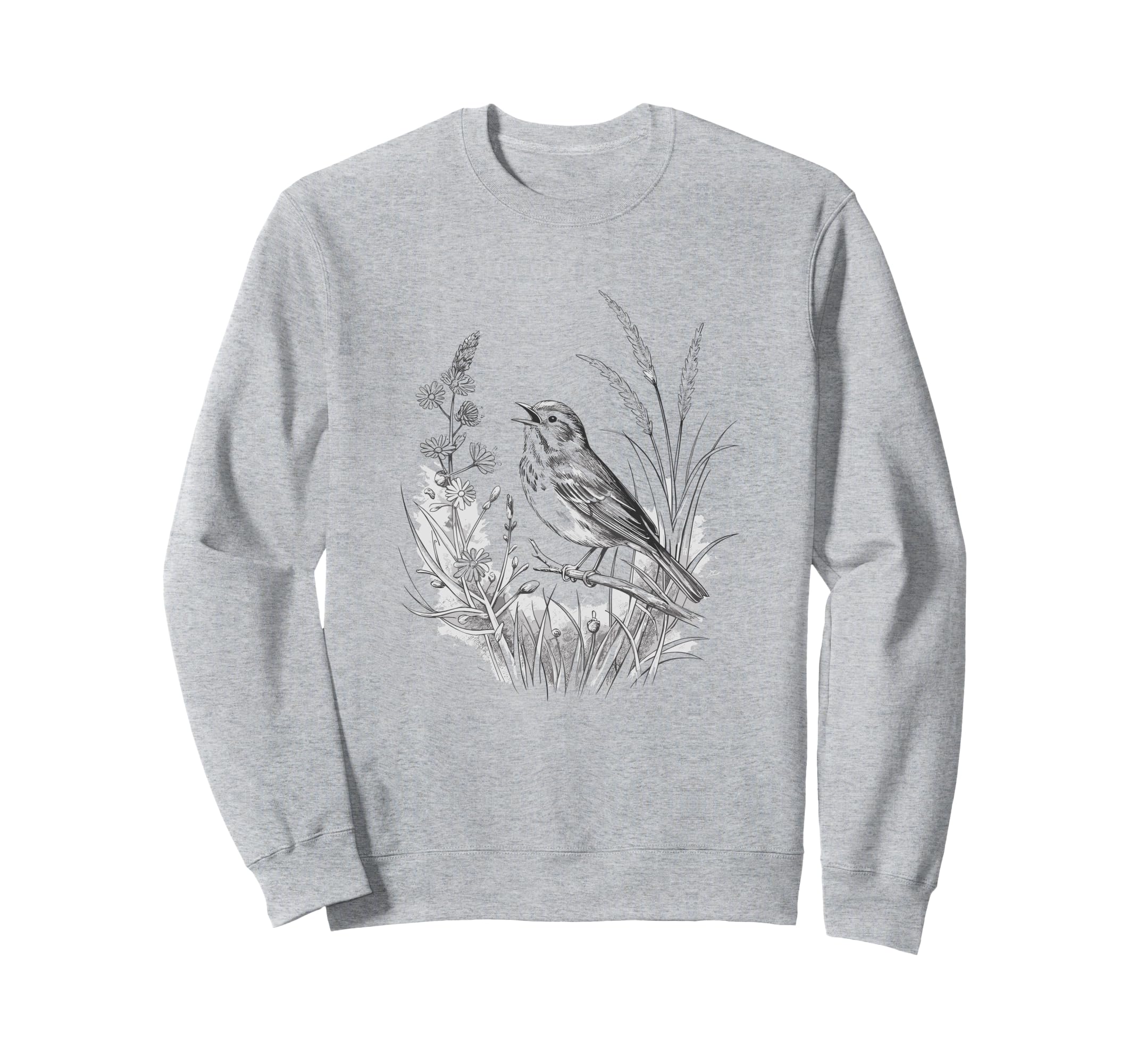 Romantic Botanical Sketch Bird Sweatshirt - Minimalist Print for Adults - T-Shirt, Sweatshirt, Hoodie