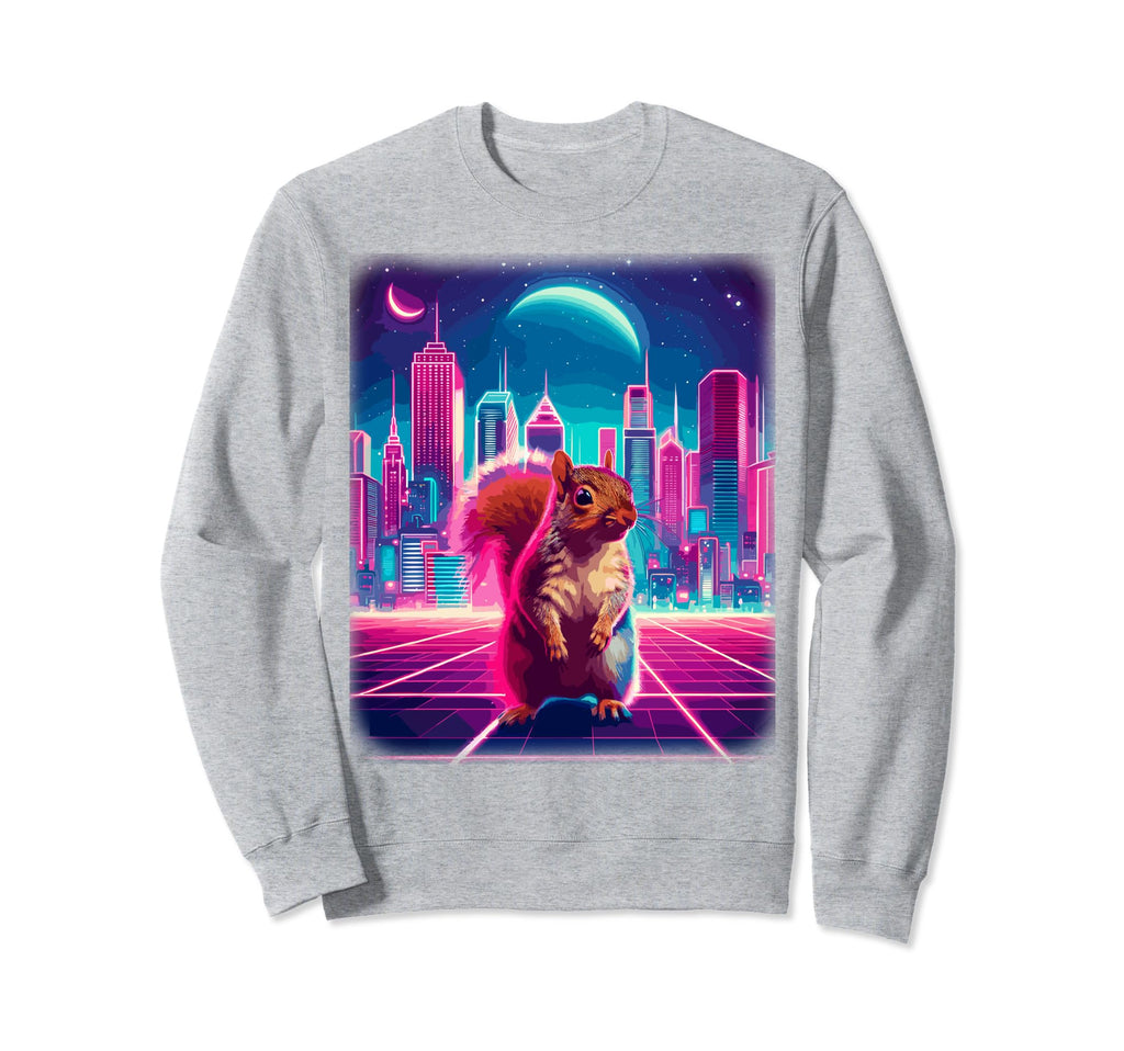 Synthwave Aesthetic Squirrel Sweatshirt - Casual Everyday Wear Unisex - T-Shirt, Sweatshirt, Hoodie