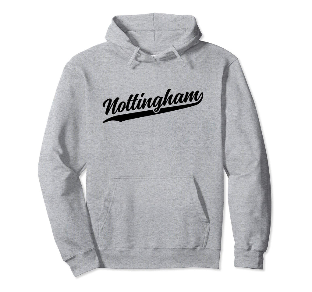 Nottingham England Cursive 1970S Swoosh Hoodie - Unique Graphic for Adults - T-Shirt, Sweatshirt, Hoodie