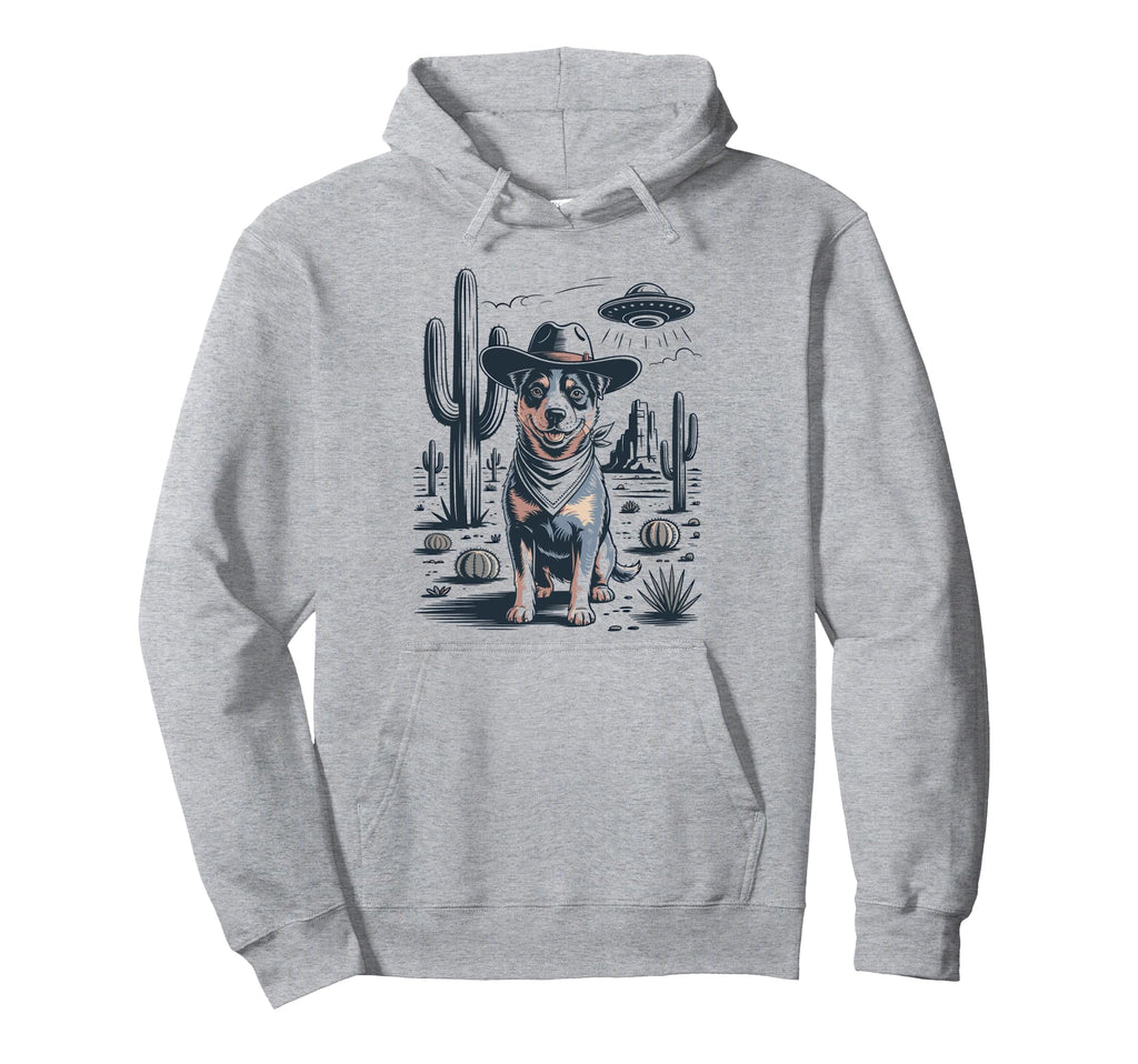 Cowboy Blue Heeler Dog Ufo Western Hoodie - Unique Graphic Unisex - T-Shirt, Sweatshirt, Hoodie