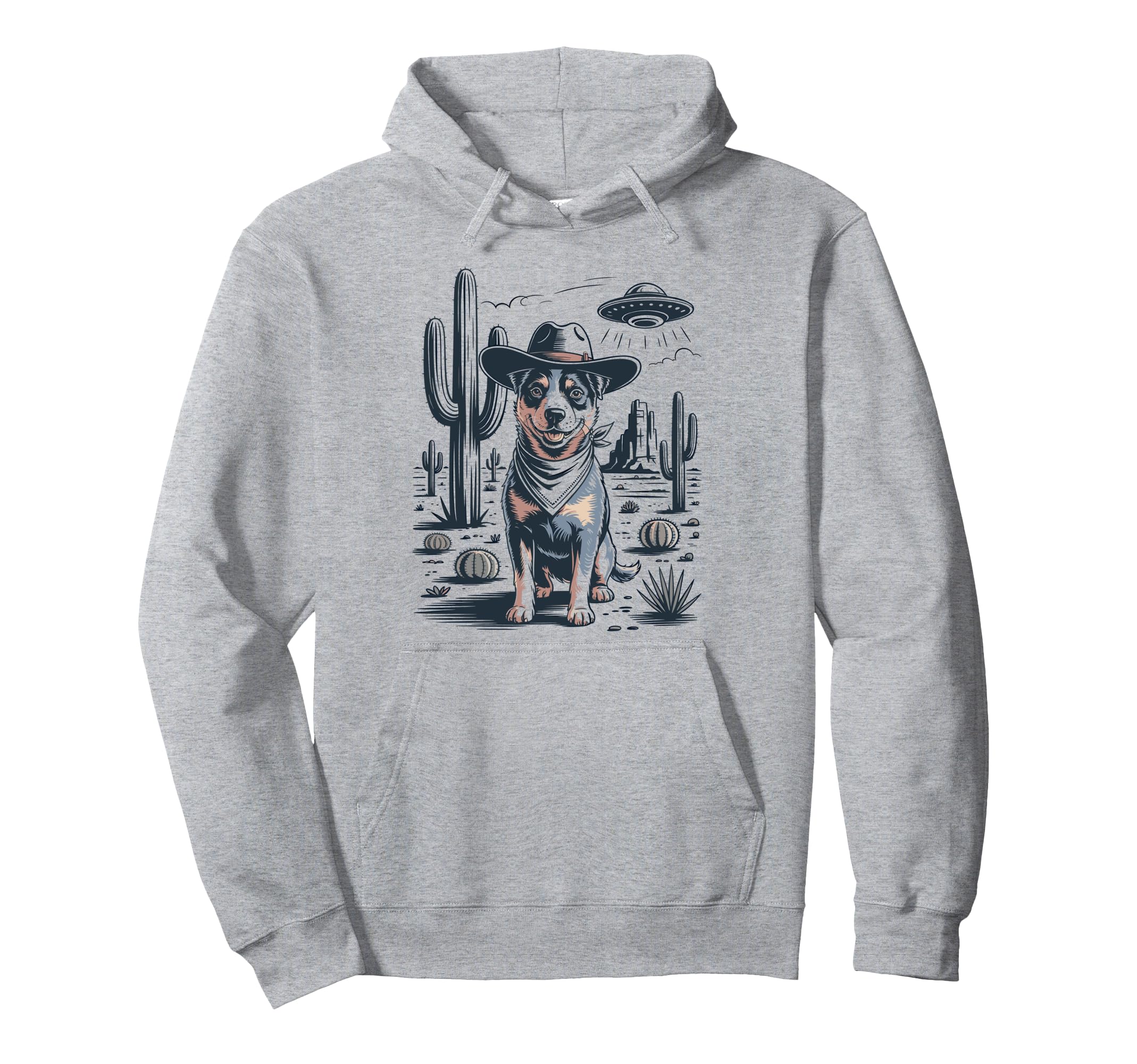 Cowboy Blue Heeler Dog Ufo Western Hoodie - Unique Graphic Unisex - T-Shirt, Sweatshirt, Hoodie