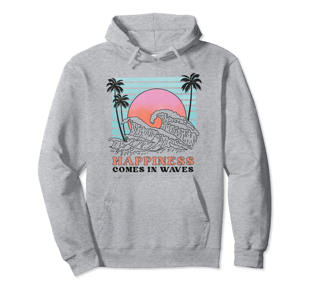 Happiness Comes Waves Summer Beach Sunset Hoodie - Custom Art Print Unisex - T-Shirt, Sweatshirt, Hoodie