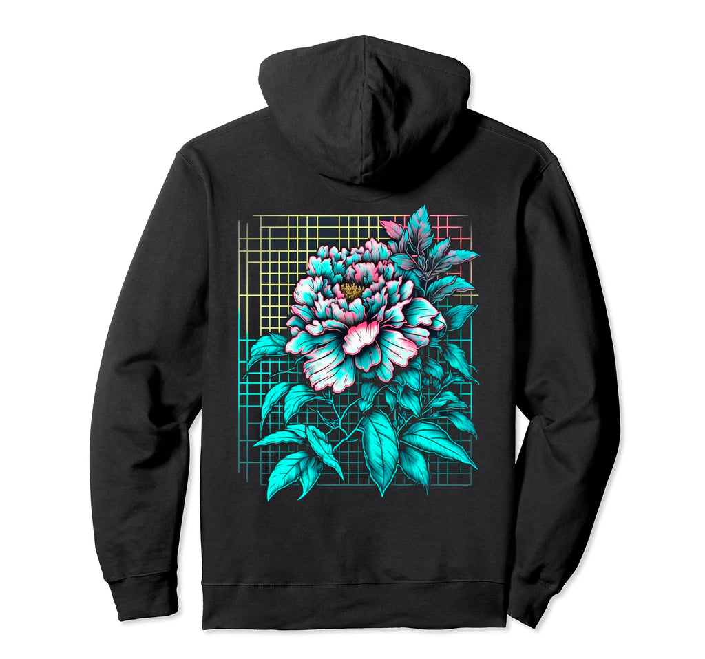 Backprint Japanese Vaporwave Flowers Hoodie - Aesthetic Graphic for Adults - T-Shirt, Sweatshirt, Hoodie