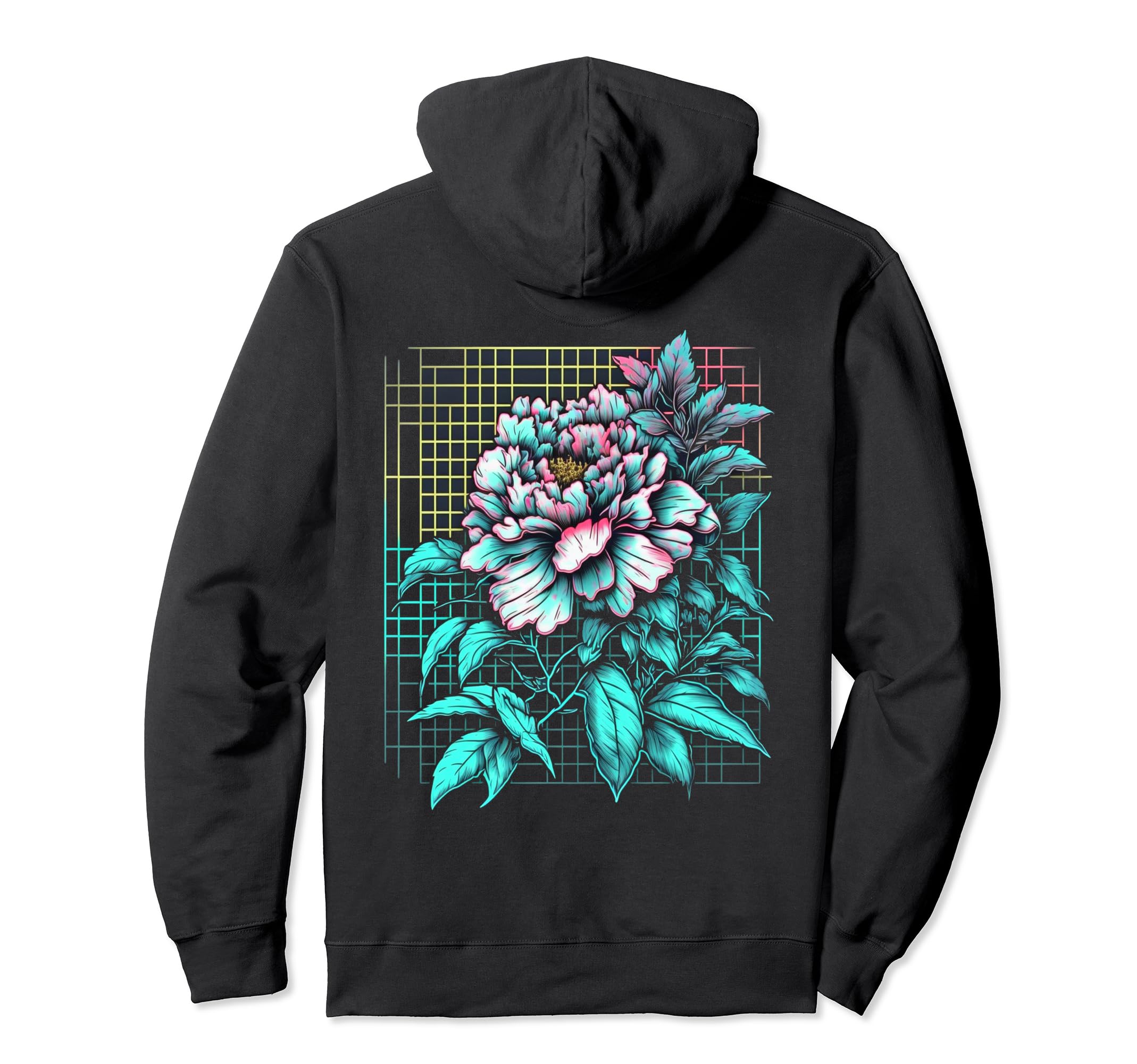 Backprint Japanese Vaporwave Flowers Hoodie - Aesthetic Graphic for Adults - T-Shirt, Sweatshirt, Hoodie