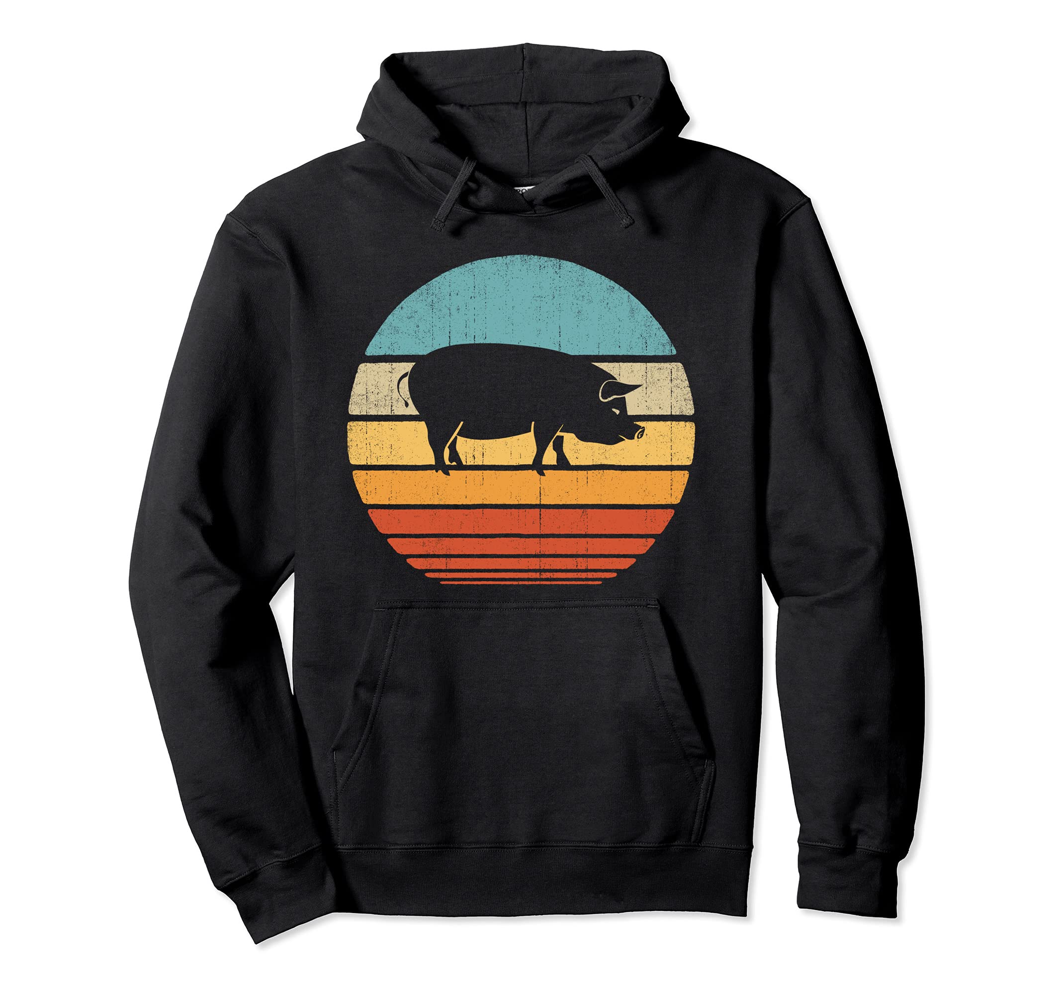 Pig 70S Sunset Farm Animal Farmer Hoodie - Graphic Print for Adults - T-Shirt, Sweatshirt, Hoodie