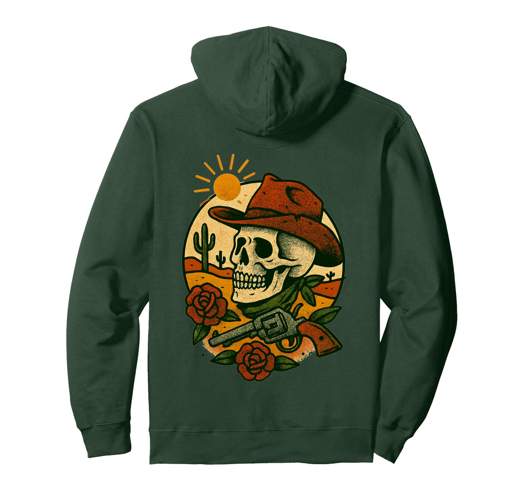 Cowboy Skull Desert Scene Tattoo Flash Hoodie - Minimalist Print Men Women - T-Shirt, Sweatshirt, Hoodie
