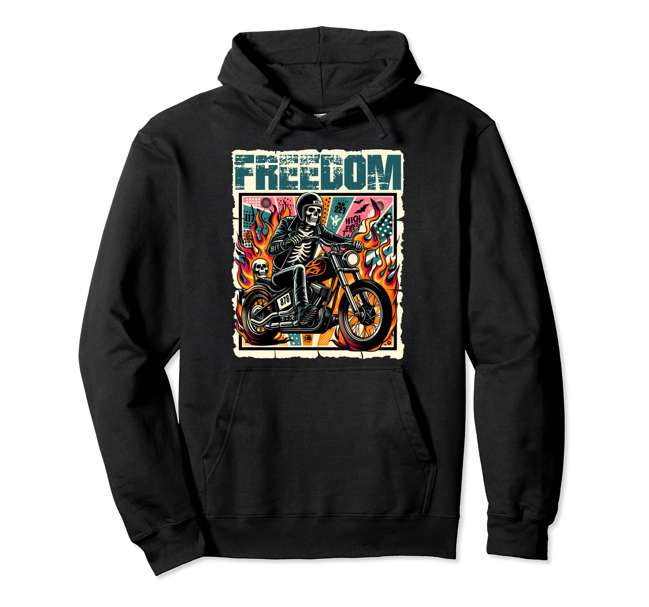 Skull Biker Motorcycle Freedom Outfit Hoodie - Graphic Print for Adults - T-Shirt, Sweatshirt, Hoodie