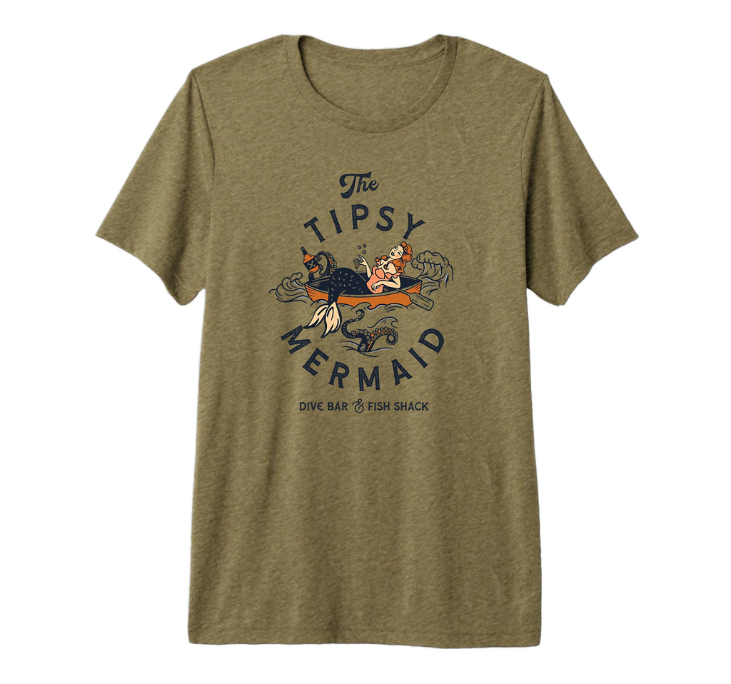Tipsy Mermaid Dive Bar Fish Shack Pinup T-Shirt - Minimalist Print Unisex - T-Shirt, Sweatshirt, Hoodie