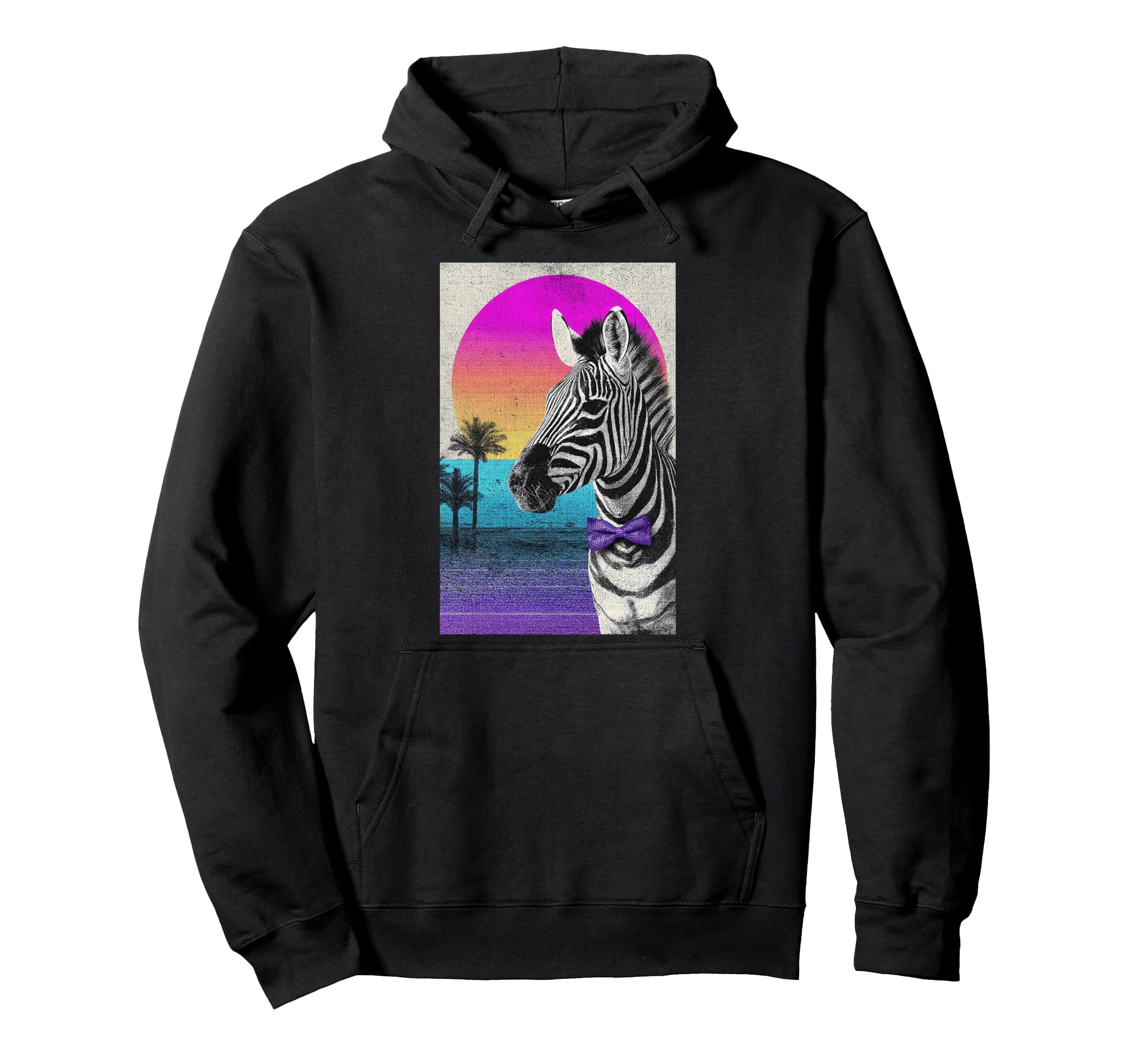 Funny Zebra Bow Tie 80S Synthwave Hoodie - Novelty Apparel Unisex - T-Shirt, Sweatshirt, Hoodie