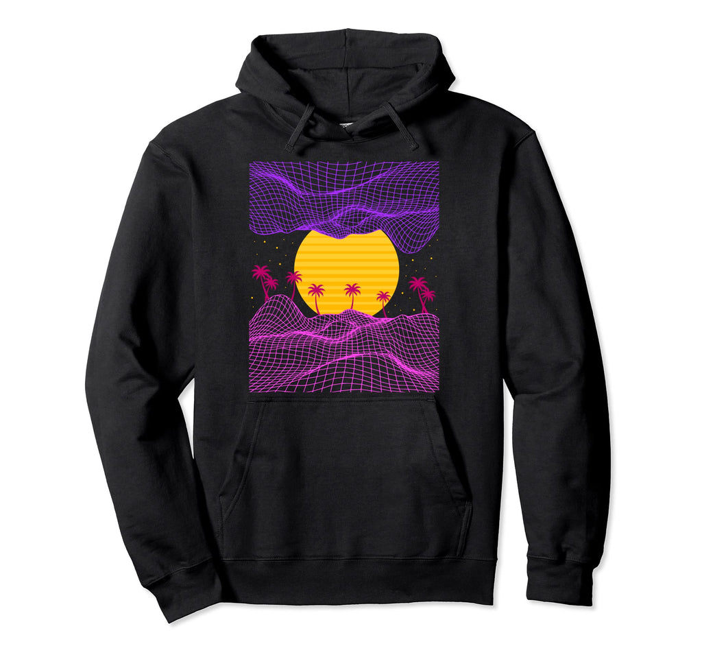80S Palm Trees Sun Electro Wave Hoodie - Casual Everyday Wear Unisex - T-Shirt, Sweatshirt, Hoodie