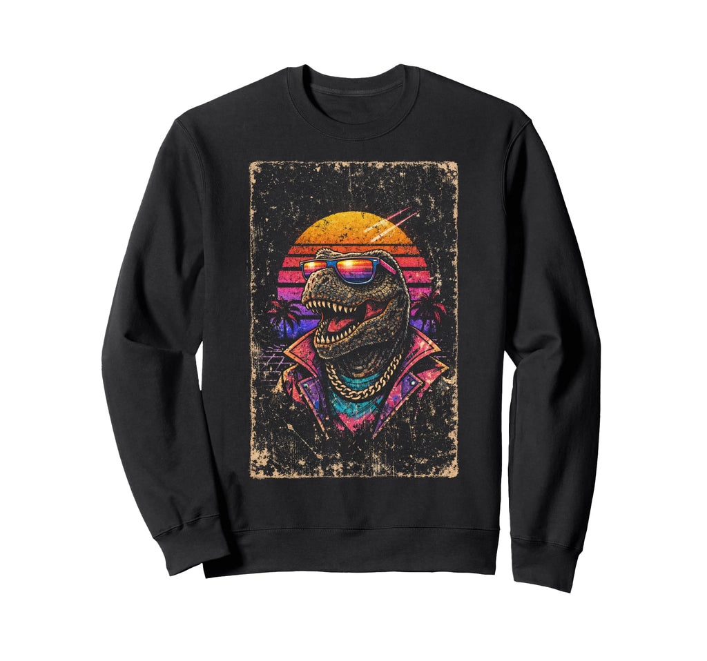 80S Synthwave T Rex Tyrannosaurus Sweatshirt - Trendy Graphic for Adults - T-Shirt, Sweatshirt, Hoodie