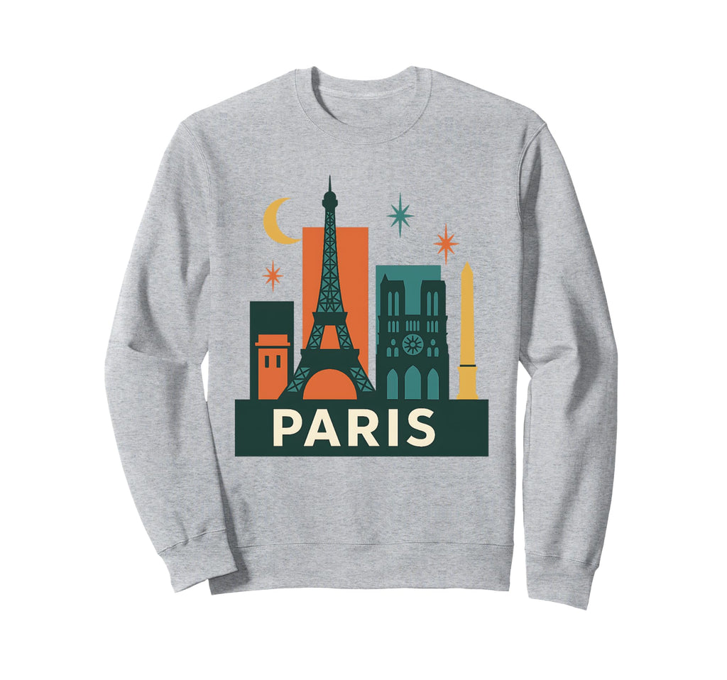 Mid Century Modern Paris Skyline Sweatshirt - Custom Art Print Men Women - T-Shirt, Sweatshirt, Hoodie