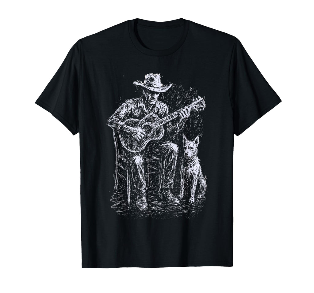 Cowboy And Dog Playing Guitar T-Shirt - Aesthetic Graphic Men Women - T-Shirt, Sweatshirt, Hoodie