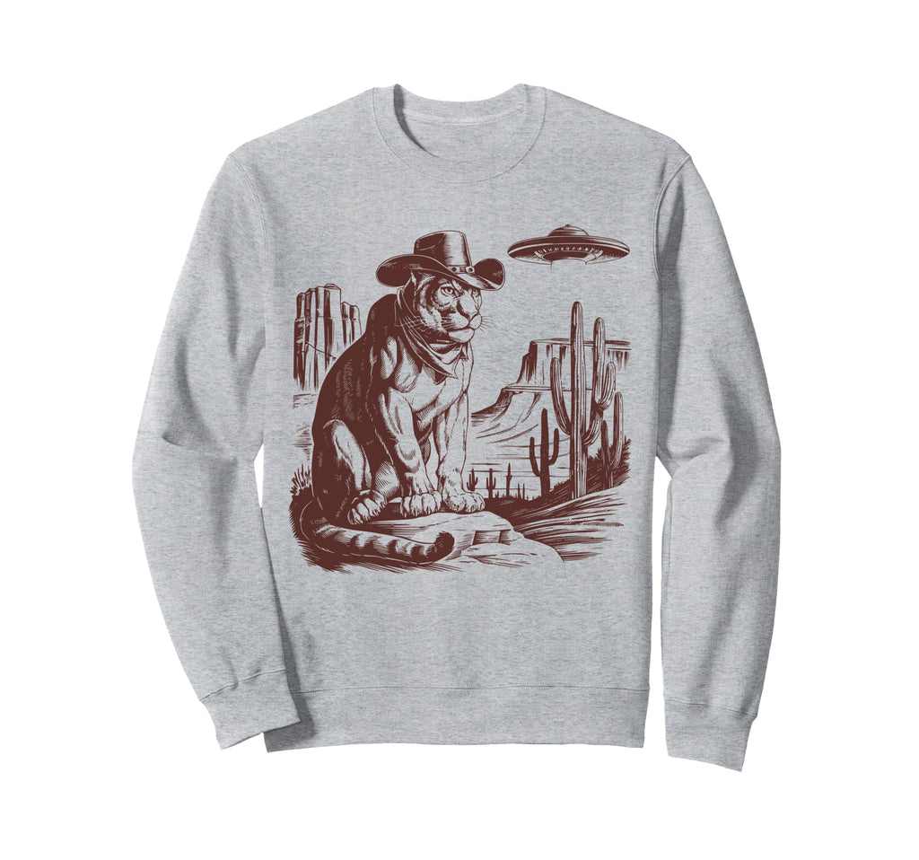 Mountain Lion Ufo Western Alien 90S Sweatshirt - Novelty Apparel Unisex - T-Shirt, Sweatshirt, Hoodie