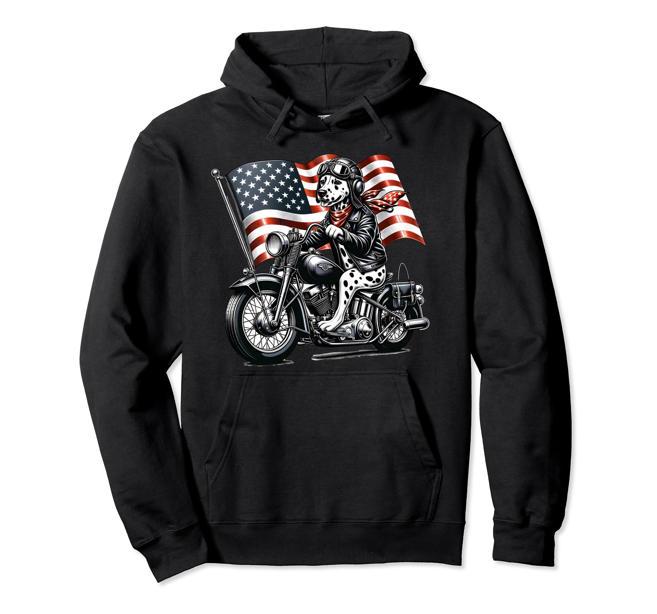 Patriotic Dalmatian Motorcycle Hoodie - Graphic Print Men Women - T-Shirt, Sweatshirt, Hoodie