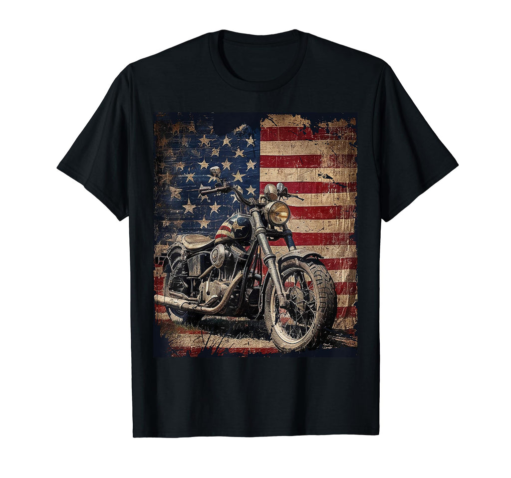 Patriotic American Flag Biker Motorcycle T-Shirt - Trendy Graphic Unisex - T-Shirt, Sweatshirt, Hoodie