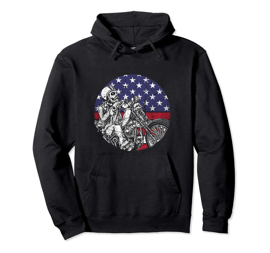 Motorcycle Skeleton Biker Patriotic Hoodie - Novelty Apparel for Adults - T-Shirt, Sweatshirt, Hoodie