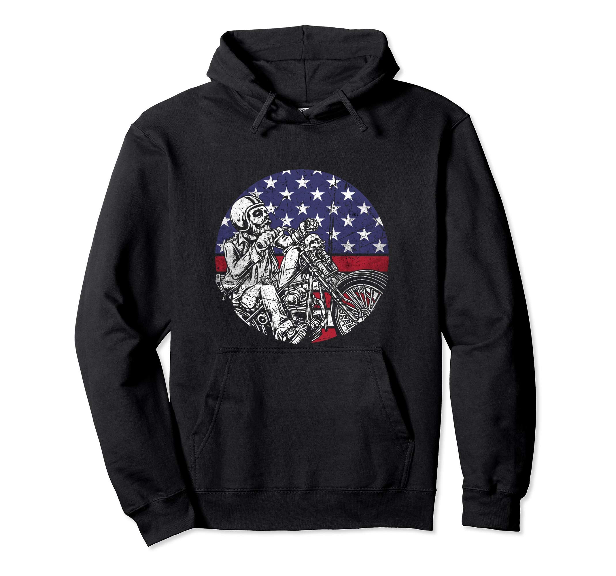 Motorcycle Skeleton Biker Patriotic Hoodie - Novelty Apparel for Adults - T-Shirt, Sweatshirt, Hoodie