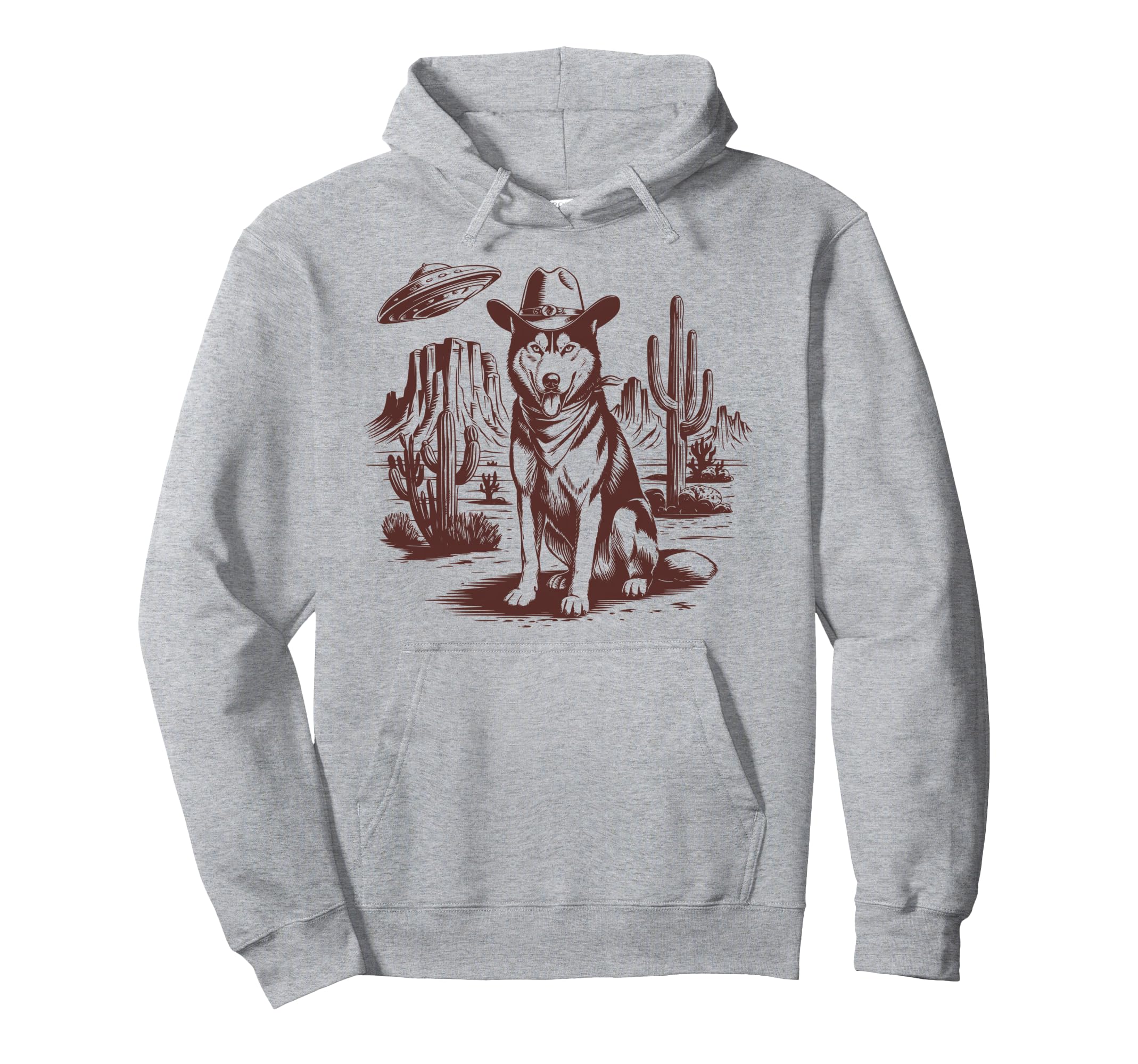 Husky Ufo Western Alien 90S Cowboy Hoodie - Minimalist Print Unisex - T-Shirt, Sweatshirt, Hoodie