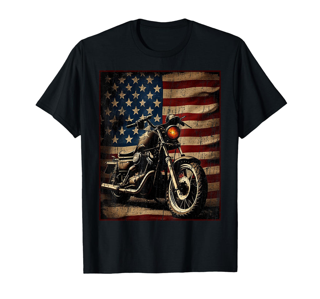 Motorcycle Usa Flag Biker T-Shirt - Unique Graphic Men Women - T-Shirt, Sweatshirt, Hoodie