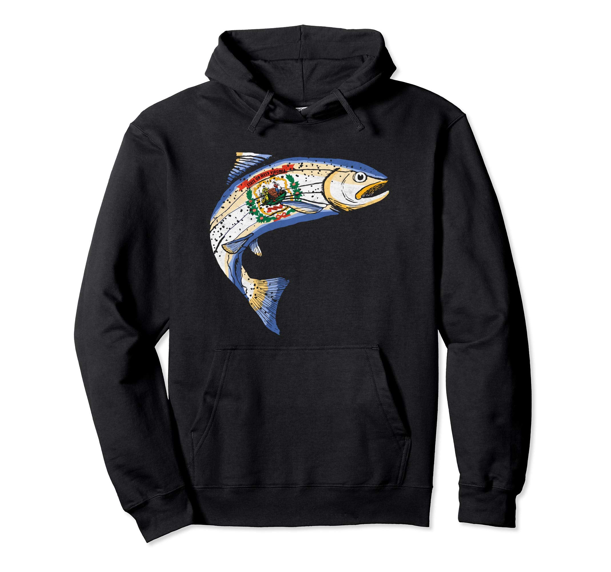 West Virginia Flag Trout Fly Fishing Hoodie - Trendy Graphic for Adults - T-Shirt, Sweatshirt, Hoodie