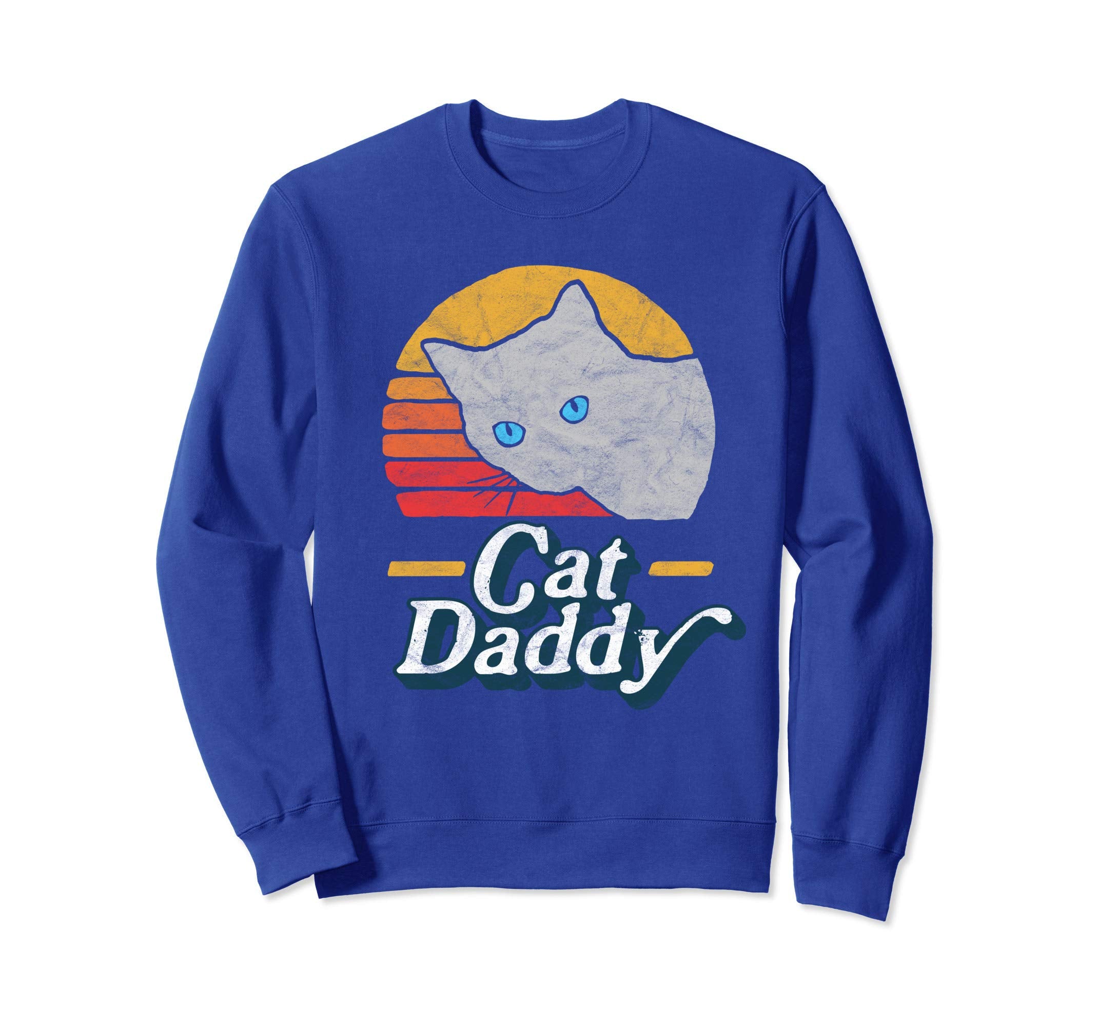 Cat Daddy Eighties Gray Cat Distressed Sweatshirt - Streetwear Style Unisex - T-Shirt, Sweatshirt, Hoodie