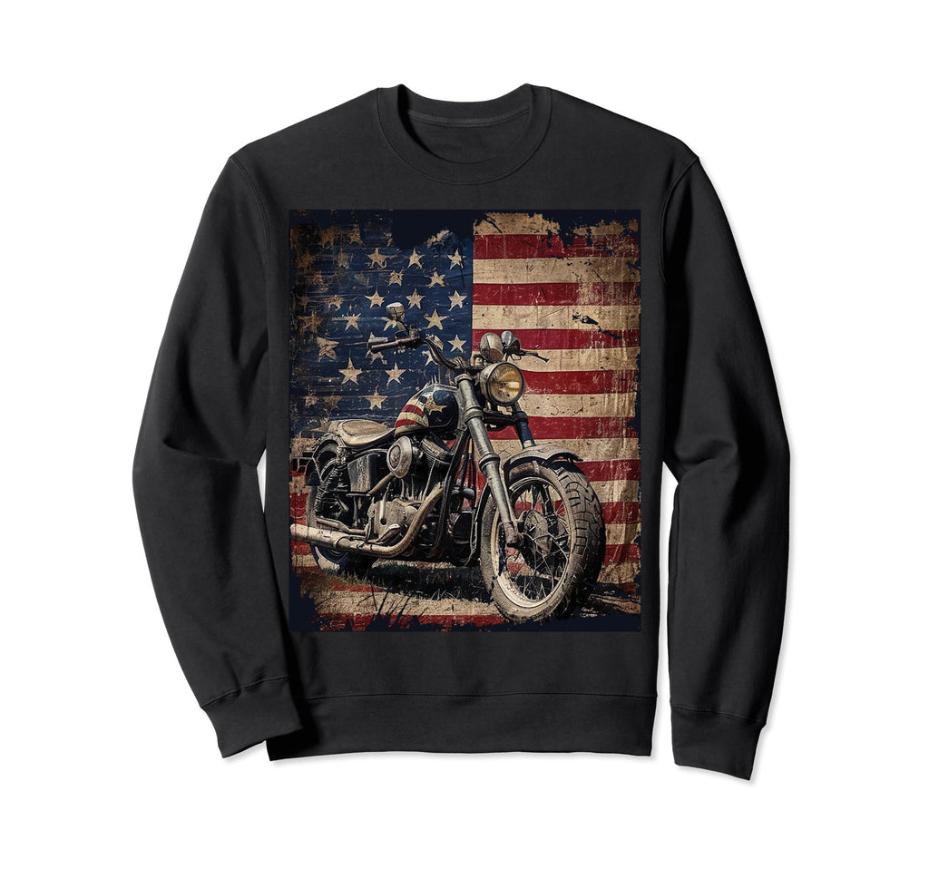 Patriotic American Flag Biker Sweatshirt - Casual Everyday Wear Unisex - T-Shirt, Sweatshirt, Hoodie