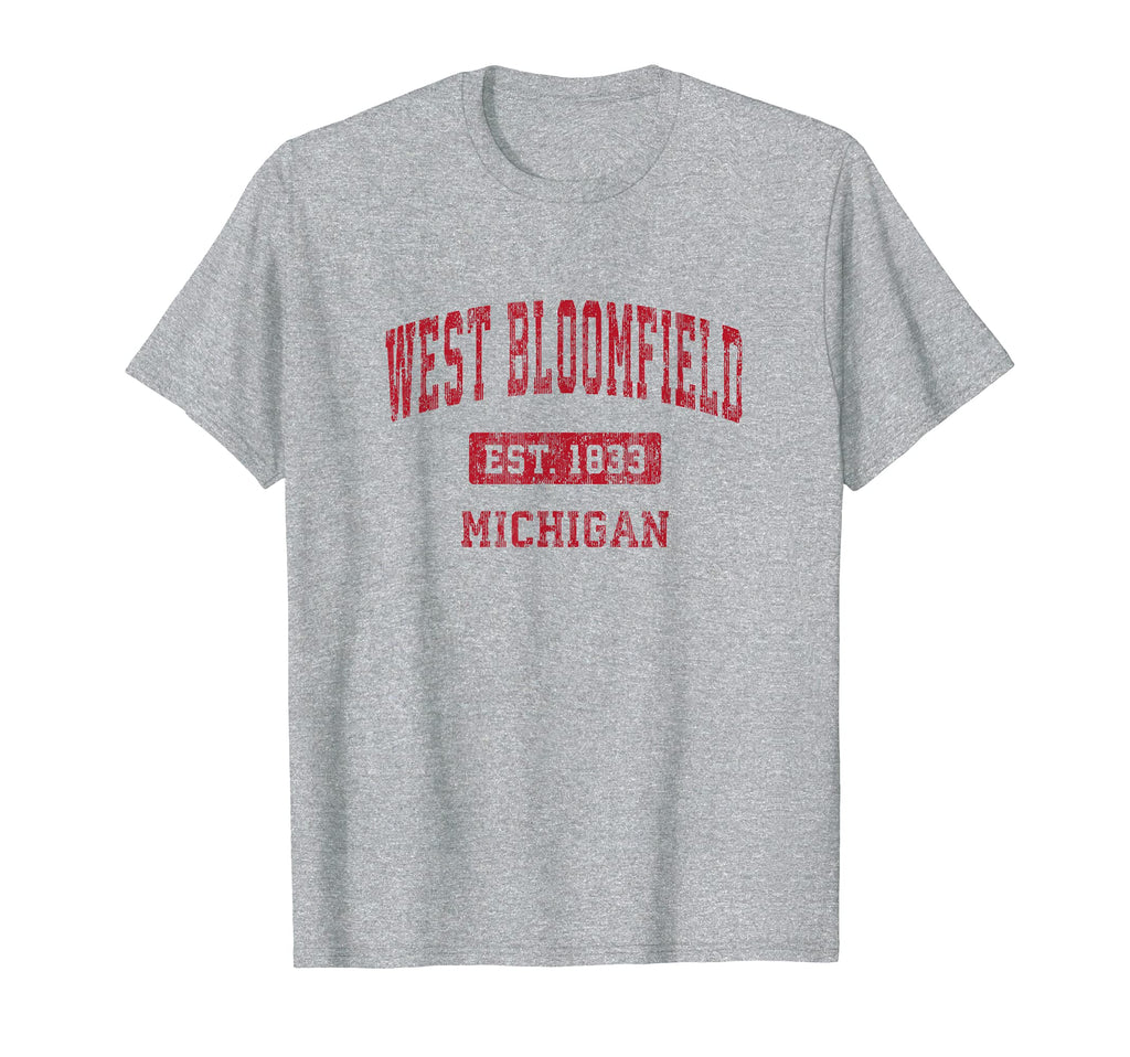 West Bloomfield Michigan Mi Sports Red T-Shirt - Unique Graphic for Adults - T-Shirt, Sweatshirt, Hoodie