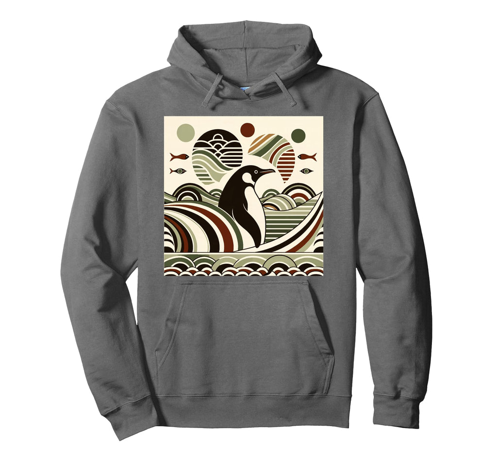 Cream Green Maroon Penguin Waves Art Hoodie - Minimalist Print Men Women - T-Shirt, Sweatshirt, Hoodie