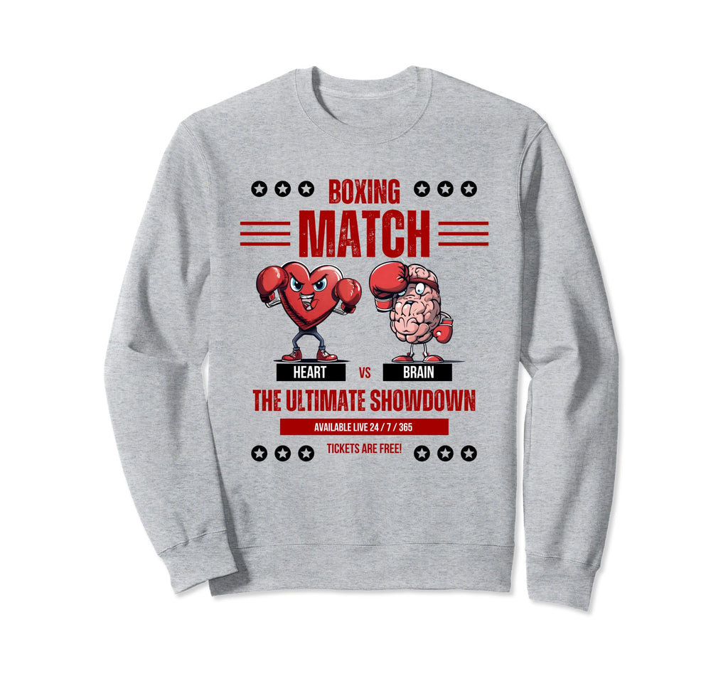 Heart Vs Brain Boxing Match Funny Sweatshirt - Aesthetic Graphic Unisex - T-Shirt, Sweatshirt, Hoodie